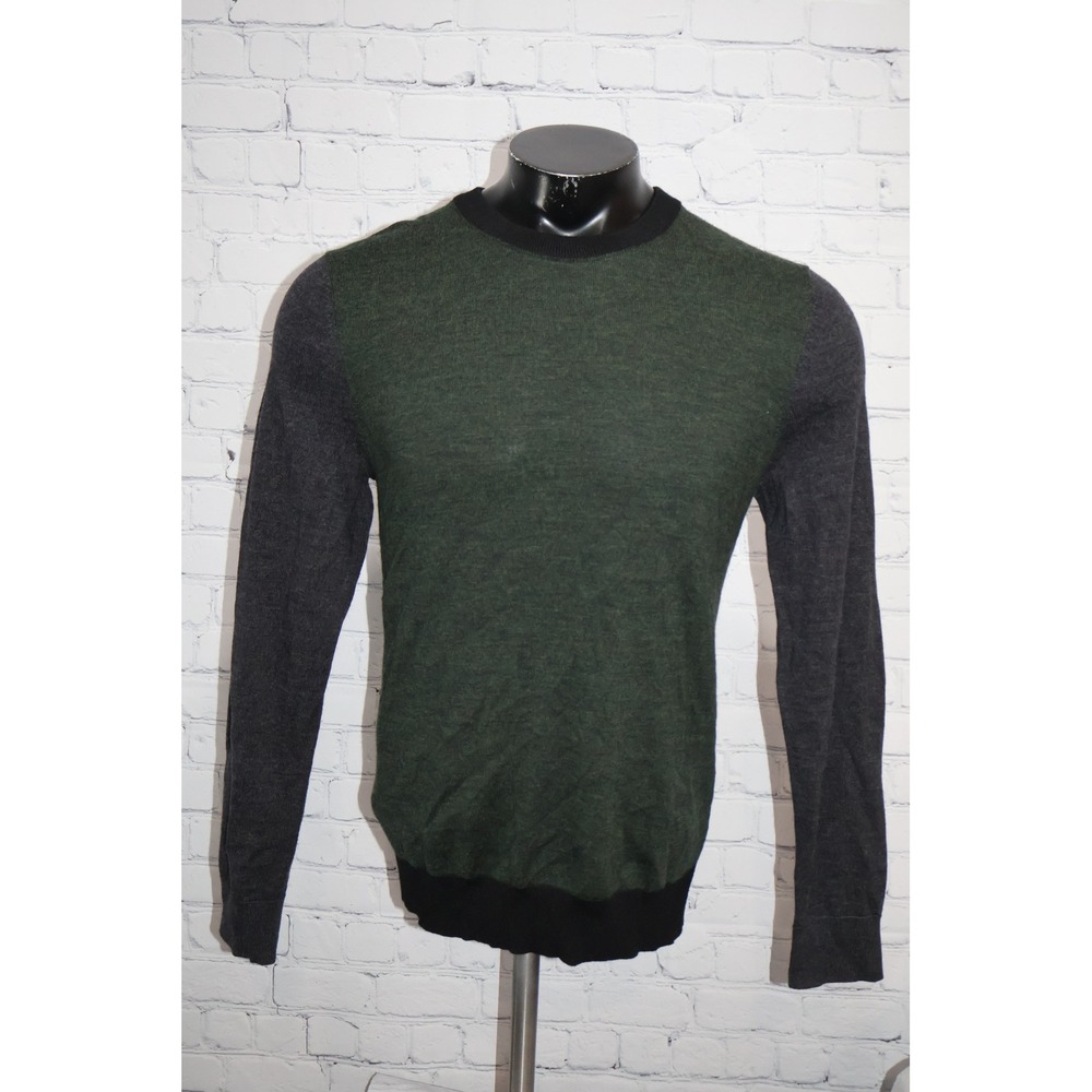 Express Merino Wool Sweater Mens Medium Green Grey Black Conscious Edit Pullover
